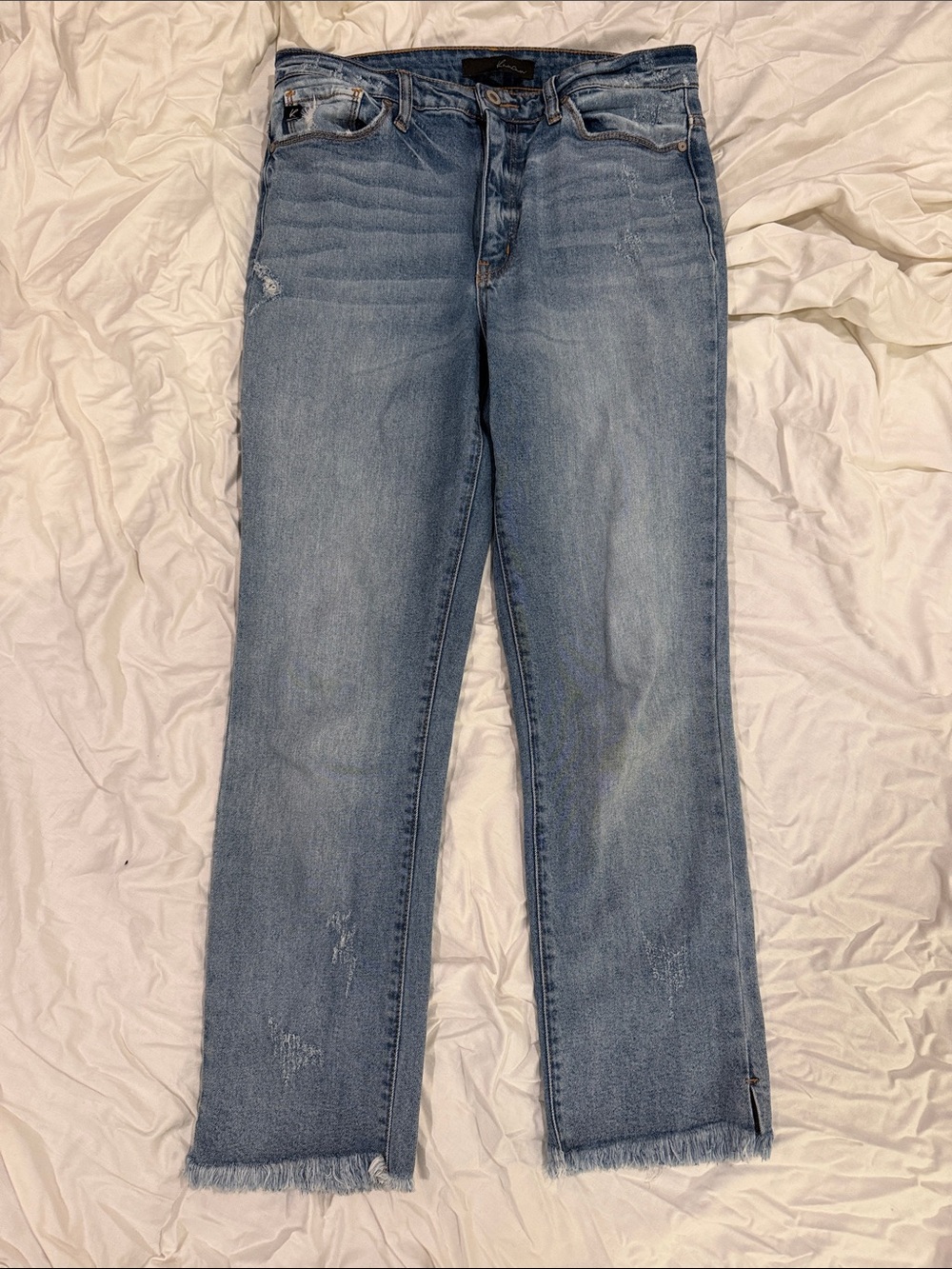 KanCan Light Blue Straight-Leg Jeans with Frayed Hem